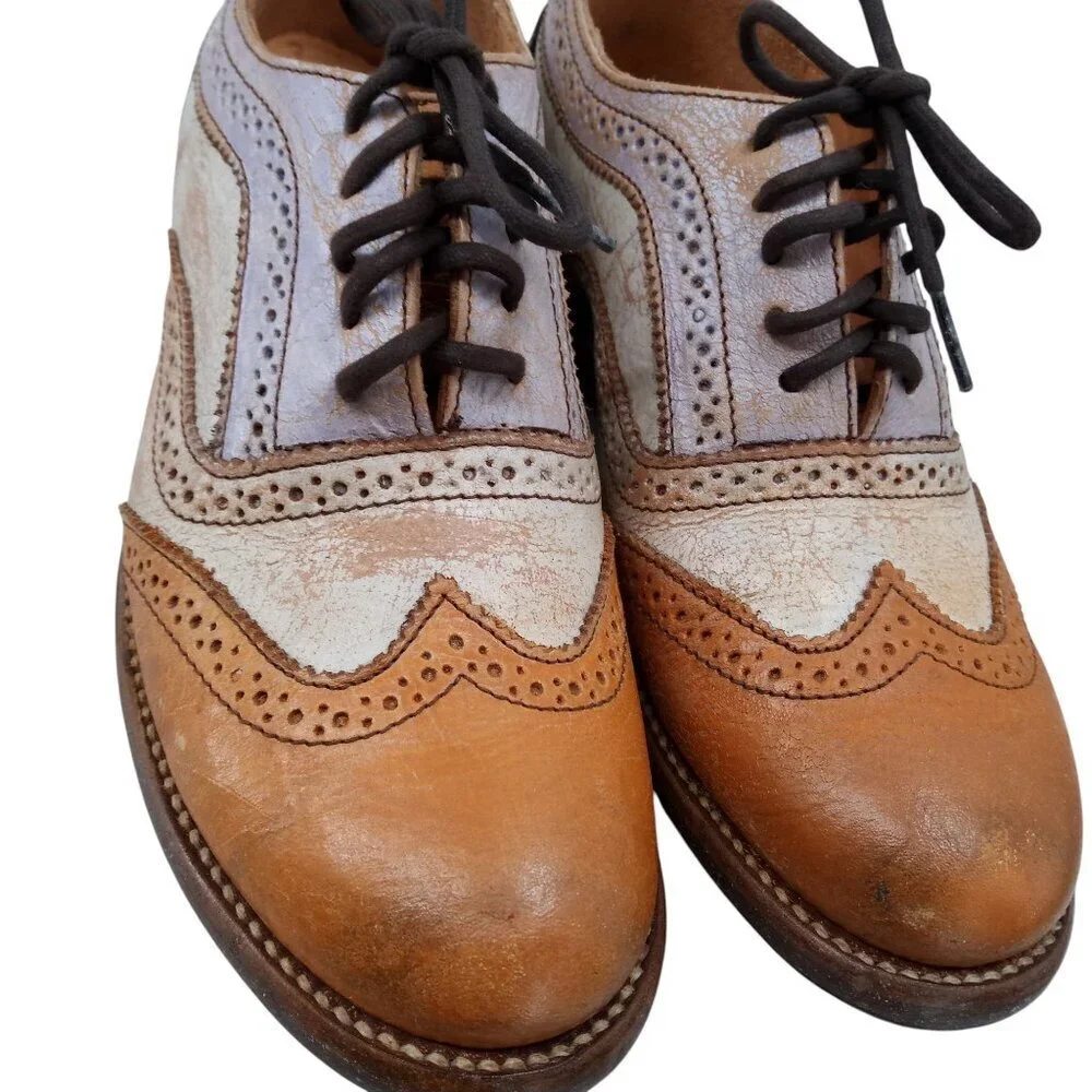 Bed Stu Lita Cobbler Wingtip Brogues Oxford Loafers Size 8.5 Leather Distressed